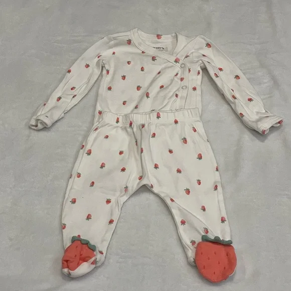 Carter's White and Red Strawberry Print set - Picture 1 of 7
